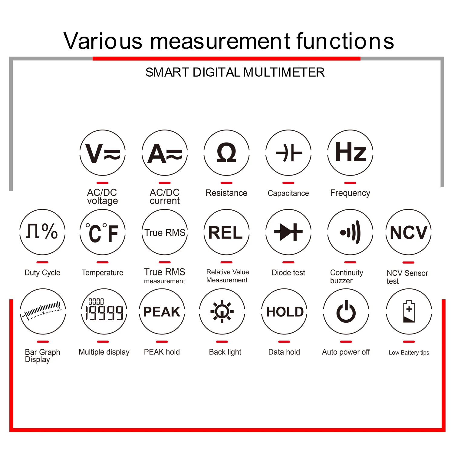 Large Screen 20,000 Counts DC/AC Electronic Digital Multimeters With Temperature Probe True RMS/Relative Value Measurement DM04A