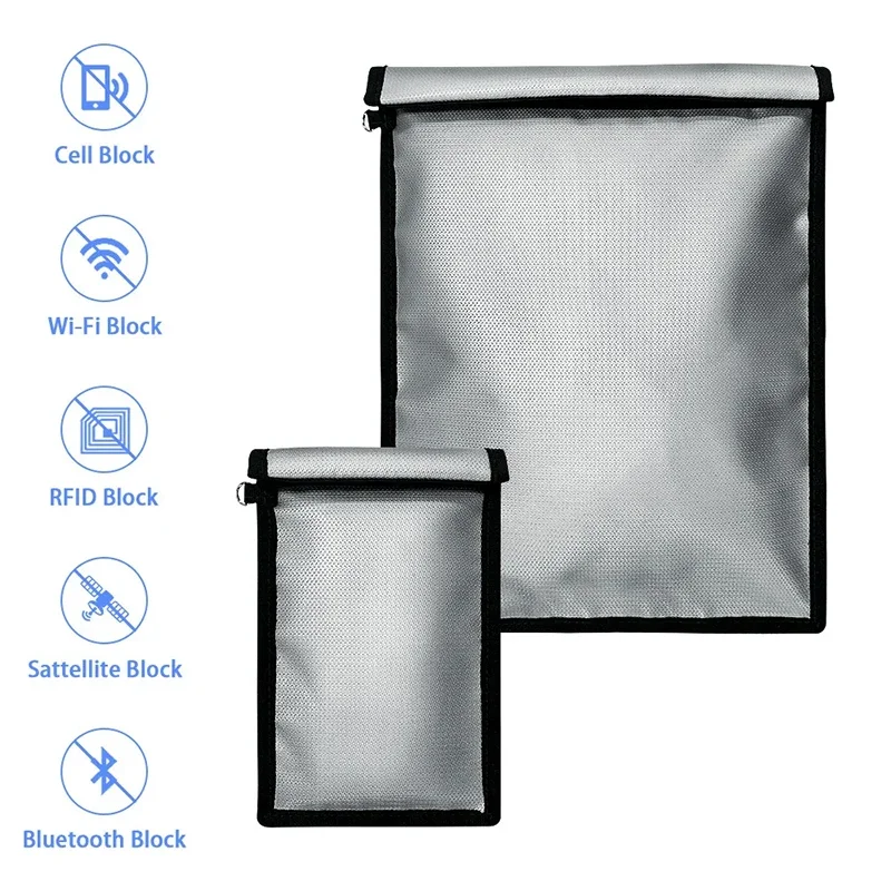 Large Faraday Bag for Phone & Laptop & Tablet & Car Key, Faraday Key Fob Protector, Faraday Cage with Strap, RFID Signal Blocker