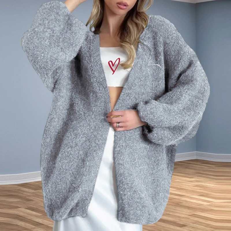 

New Autumn Winter Women's Cardigan Fashion Loose Long Sleeve Knitted Sweater Coat Women Casual Open Front Drop Shoulder Jacket
