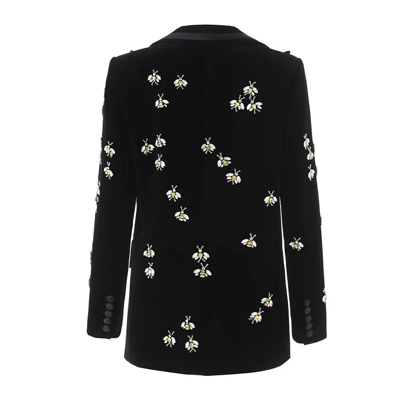 Women Long Sleeve Turn-Down Collar Suit Coat Handmade Beading Animal Coat