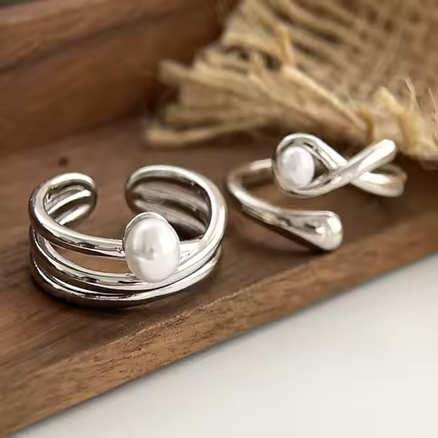 925 Sterling Silver Rings for Women Couple Minimalist Handmade Simple Pearl Ring Fine Jewelry Gift Prevent Allergy
