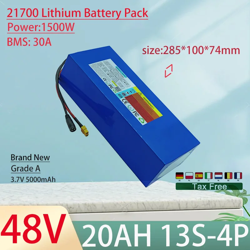 48V 20Ah 21700 13S4P Lithium Ion Battery Pack 1500W Power Tool Batteries Outdoor Backup Batteries With 30A BMS+54.6V 5A charger