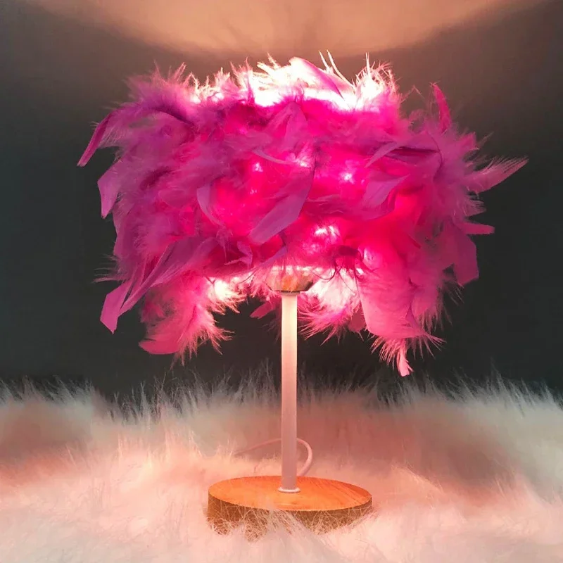 Switch Plug-in Nordic Light Luxury Feather Table Lamp Bedroom Bedside Lamp Creative Gift Decoration Net Red Button Night Light