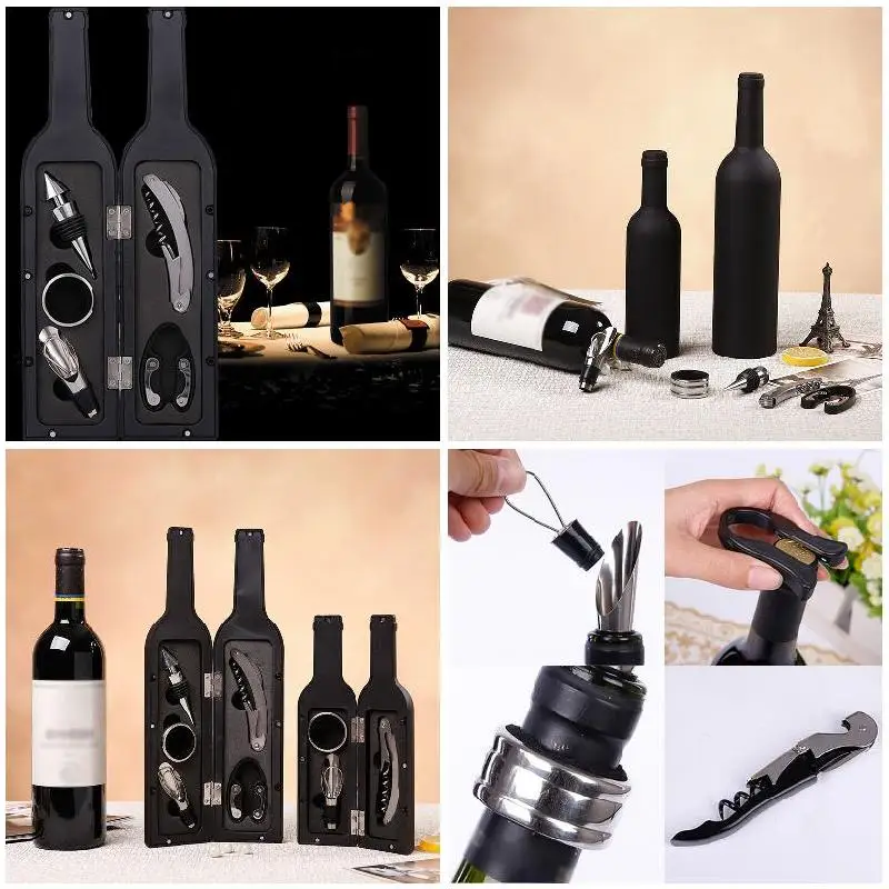 Stainless Steel Black Bottle Opener Set Multipurpose Wine Bottle Corkscrew Opener Set Tool Perfect For Drinking Enthusiasts Gift