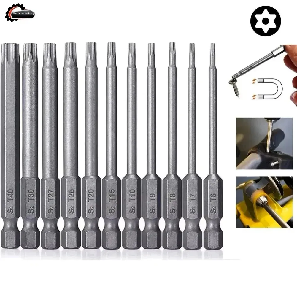 11/12 pçs torx chave de fenda bits com furo 50/100mm conjunto de chave de fenda estendida à prova de violação broca magnética conjunto chave de fenda ferramenta