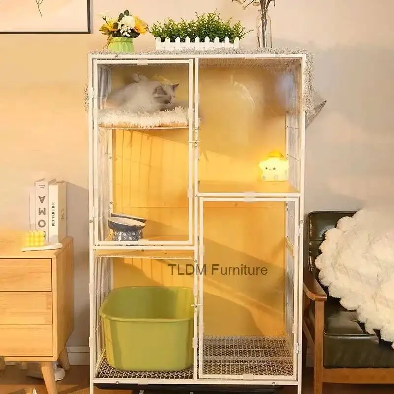 

Panoramic Luxurious Large Iron Villa Cat Space Cages Cat Household with Indoor Toilet Multi-layer Transparent Cat Cage House A Z