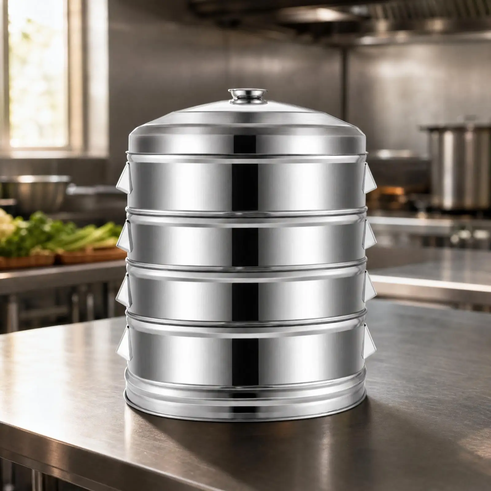 Stainless Steel Multi Tier Steamer Cooker with Knob Lid and Round Trays for Even Steaming Vegetables Buns Fish Meals