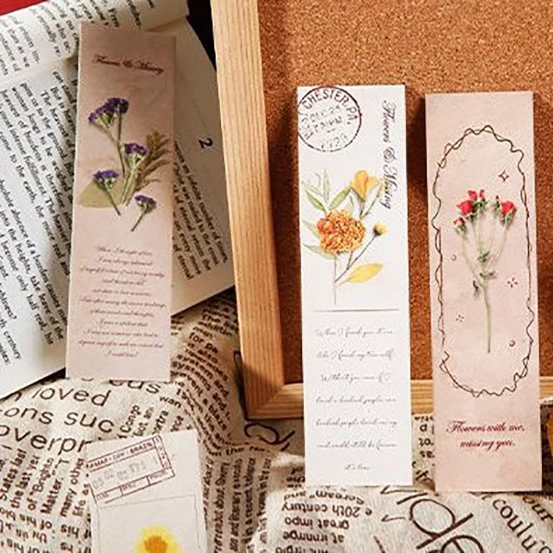 Pembatas buku bunga Retro kering tanaman kreatif pembatas buku gaya bunga sederhana hadiah ulang tahun buku panduan membaca klip buku potongan keras