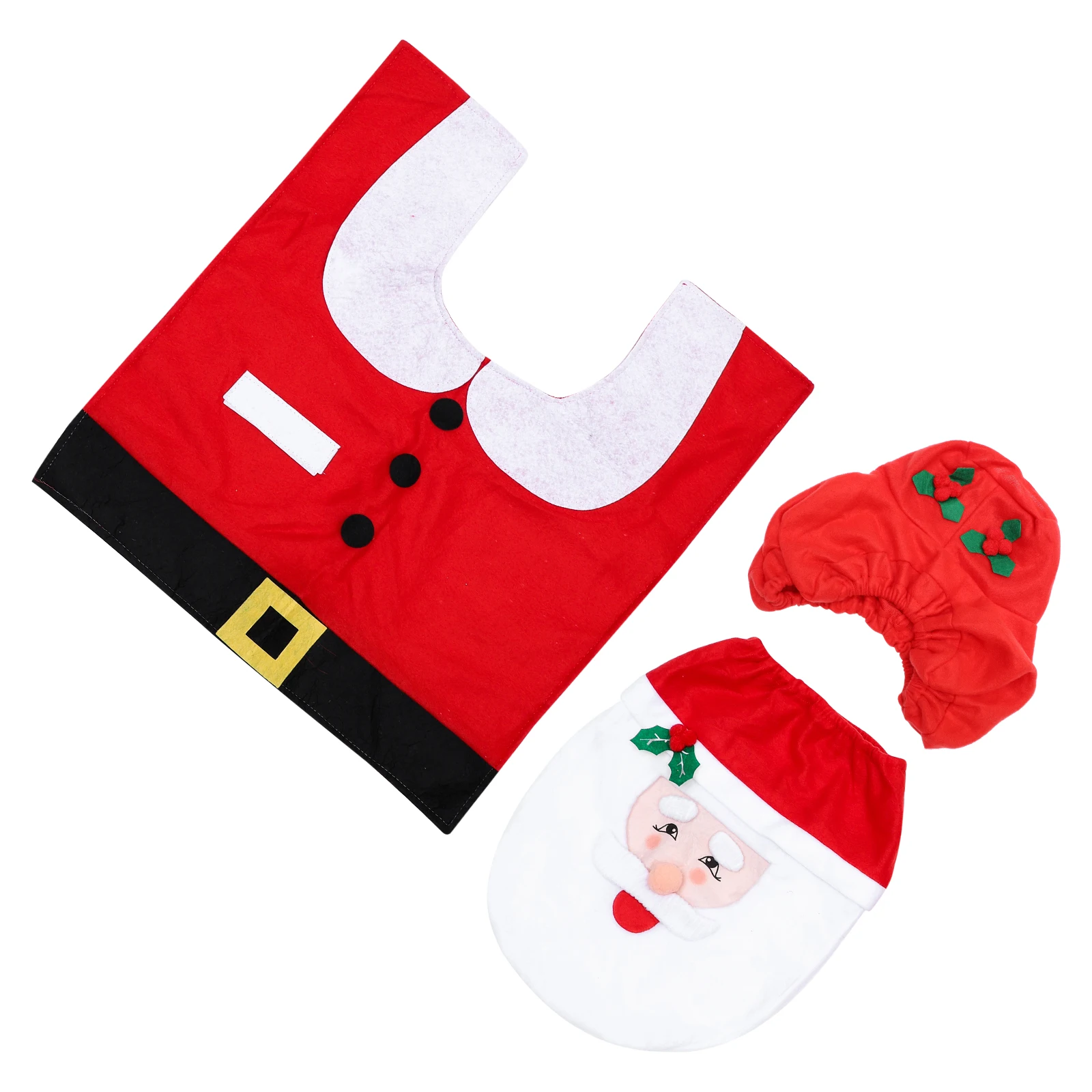 

1 Set Christmas Cover Kit Santa Toilet Seat Rug Set Xmas Toilet Decor Festive Bathroom Water Tank Cover Floor Mat Home Hotel