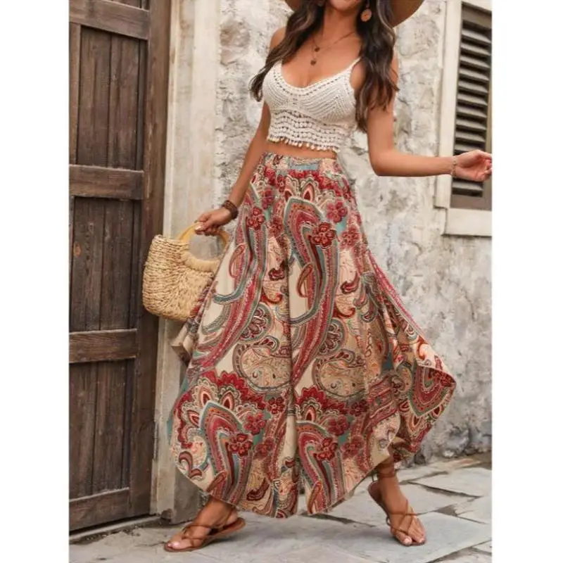 

Women's Full-Print Wide Leg Pants n Sle Casual Trousers Straight Cut PVC Material ex Winter Collection