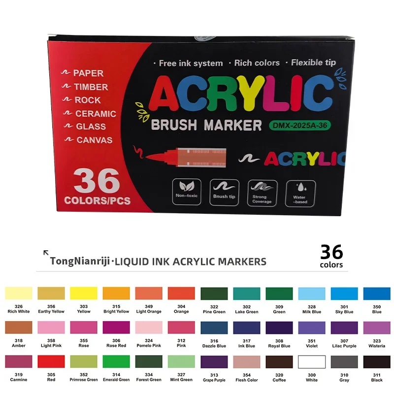 علامات أكريليك فنية نابضة بالحياة 12-60 لونًا طرف ناعم مقاوم للماء خفيف مثالي للطلاب DIY ألوان مائية مستلزمات فنية