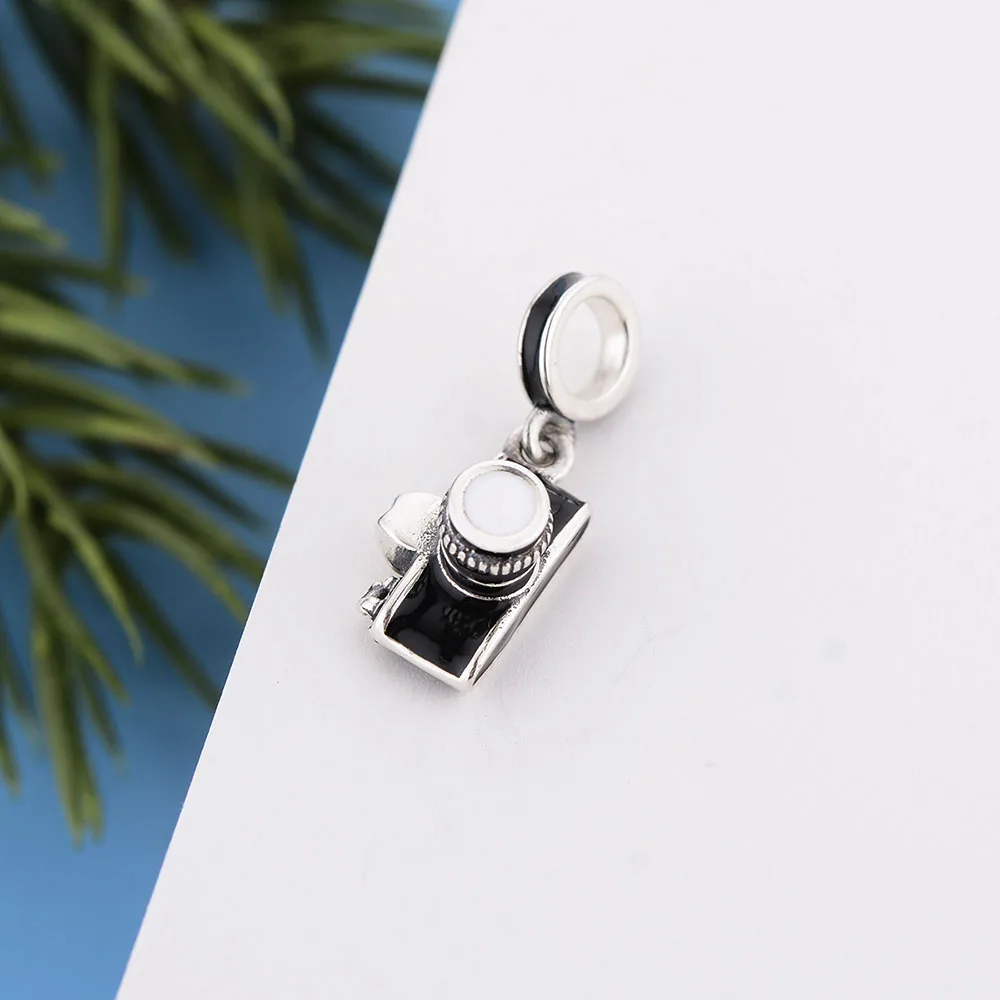 

Fit Original Brand Charm Bracelet 925 Sterling Silver Black Enamel DSLR Camera Pendant Bead For Making Women Berloque 2021 New