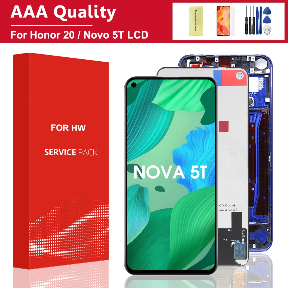 6.26'' for Huawei Nova 5T YAL-L21 L61A L71A LCD Screen+Touch Display Digitizer Replacement With Frame for Huawei Nova 5t Display