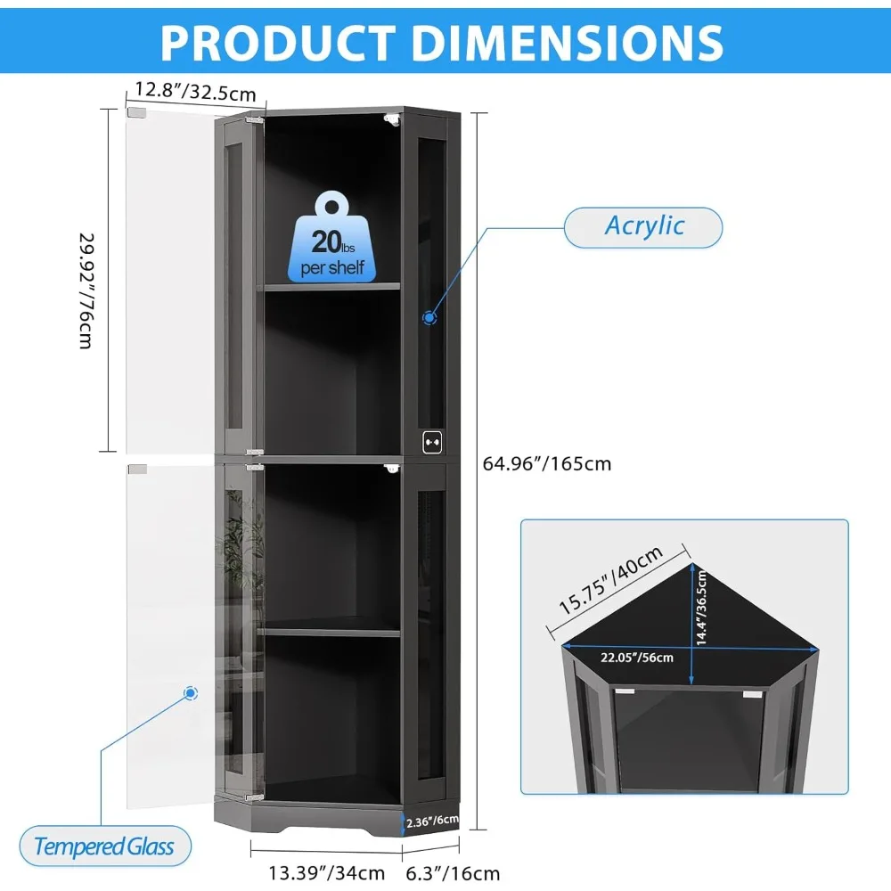 LED Illuminated 4-Tier Corner Glass Display Cabinet with Sensor-Activated Glass Doors for Collectibles