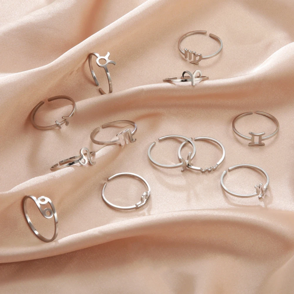 

Kkjoy 12 constellation Rings for Women Stainless Steel Open Adjustable Rings Virgo Cancer Libra Leo Taurus Birthday Party Gift