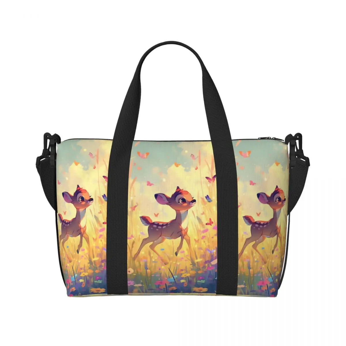 

Custom Cute Deer Bambi Tote Bag Women Large Capacity Classical Printing Animal Beach Gym Shoulder Travel Bag