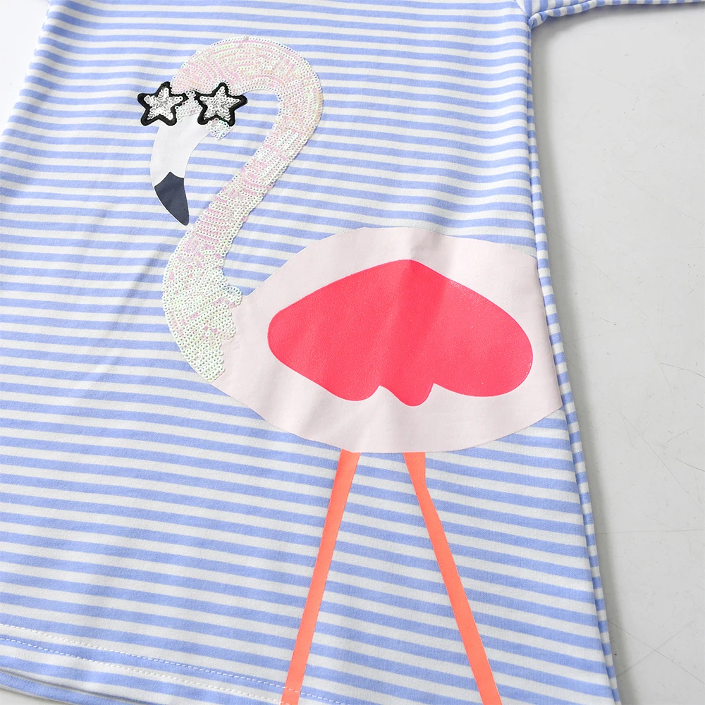 DXTON Girls Hooded Dress Autumn Winter Toddlers Hoodies Dresses Flamingo Cartoon Kids Clothing Striped Girls Casual Costumes