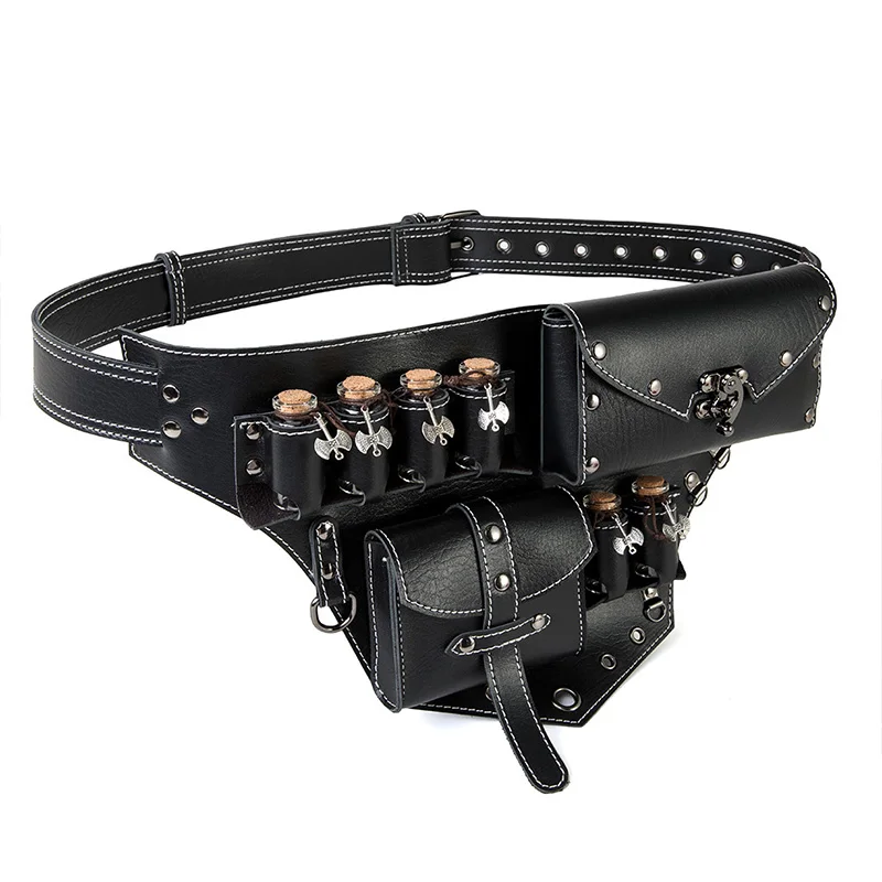 

Steampunk Medieval Retro Punk Fanny Packs for Men with Potion Bottles Pu Leather Coin Purse Waist Bag Hip Belt Bag Cosplay Prop