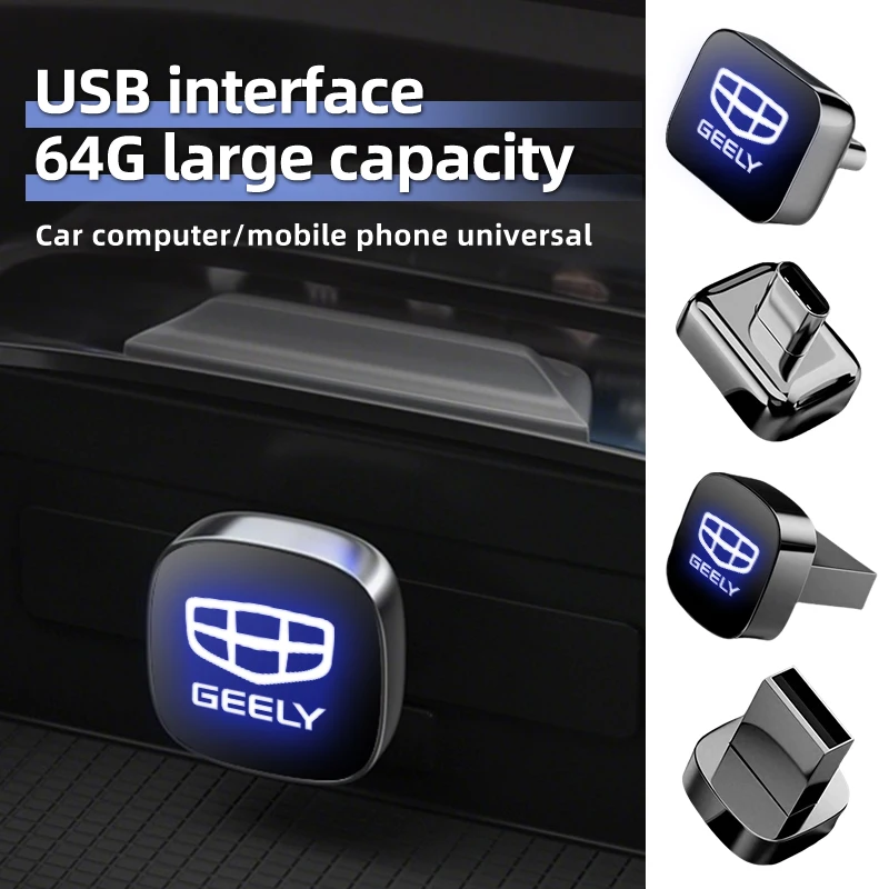 32GB/64GB Car USB Flash Drive Memory Stick For Geely Atlas Boyue NL3 X6 EX7 Emgrand X7 SUV GT GC9 Borui Coolray EC7 GX7
