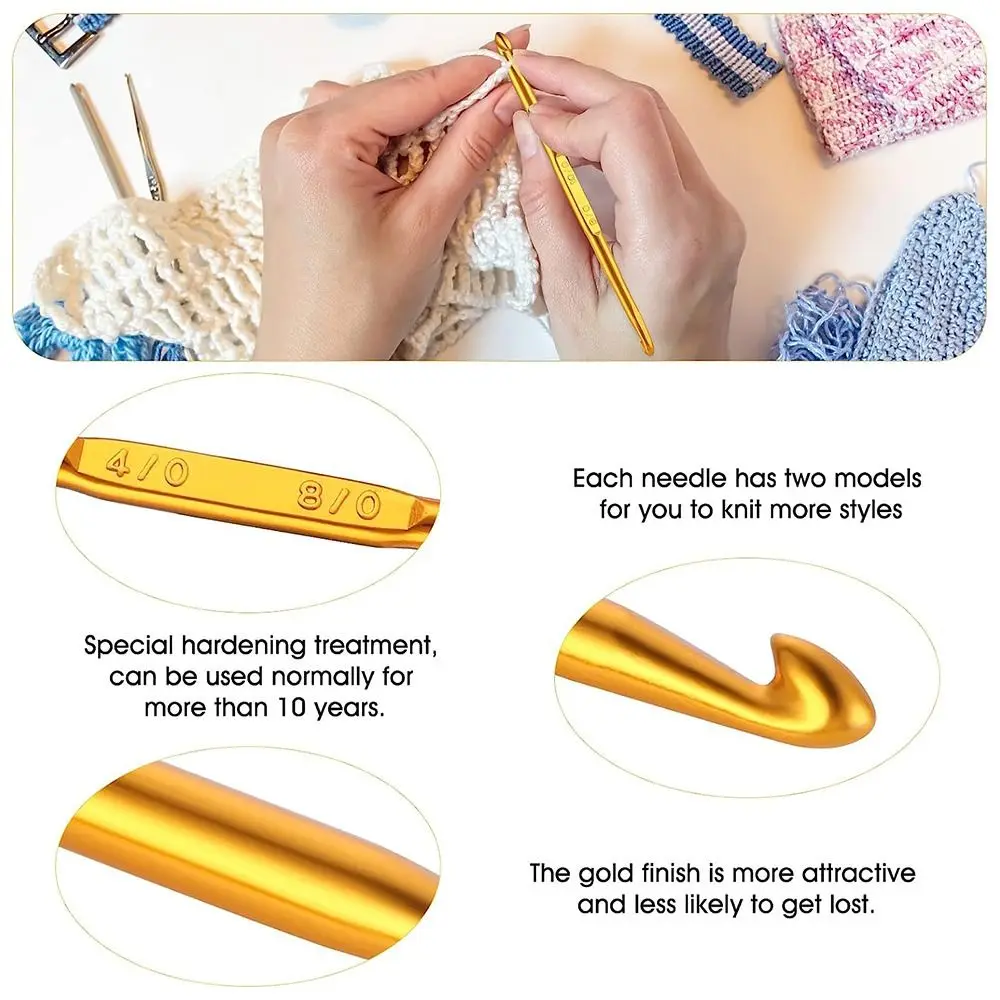 새로운 골드 더블 엔드 크로셰 훅 알루미늄 멀티사이즈 뜨개질 바늘 크로셰 훅 손뜨개 도구