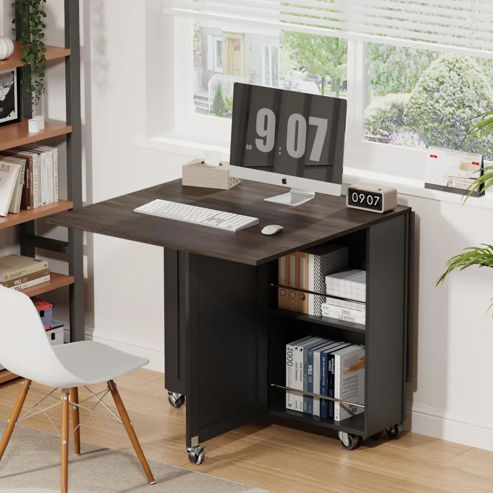 

Folding Dining Table, Small Dining Table, Space Saving Dining Table with 6 Wheels, Kitchen Table Sewing Table for Small Spaces