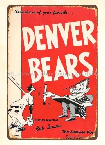 plaque manufacturers 1951 baseball Denver Bears Sketchbook metal tin sign