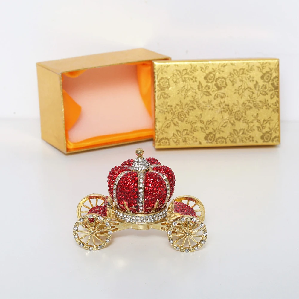 التاج الأحمر سيارة حلية صندوق متمحور حجر الراين مرصع بالجواهر الملونة خاتم من المينا صندوق قابل للفتح الزخرفية يتوقف عرض المجوهرات حامل #6