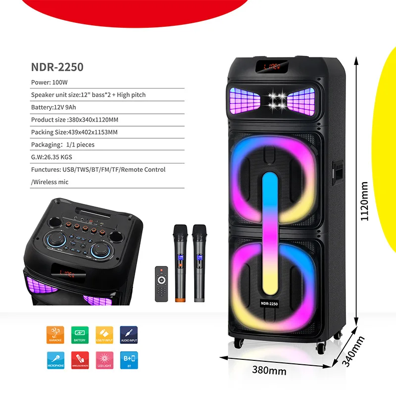 

Portable For Karaoke PA System With Wireless Microphone RGB Light Battery Powered AUX Input For Parties