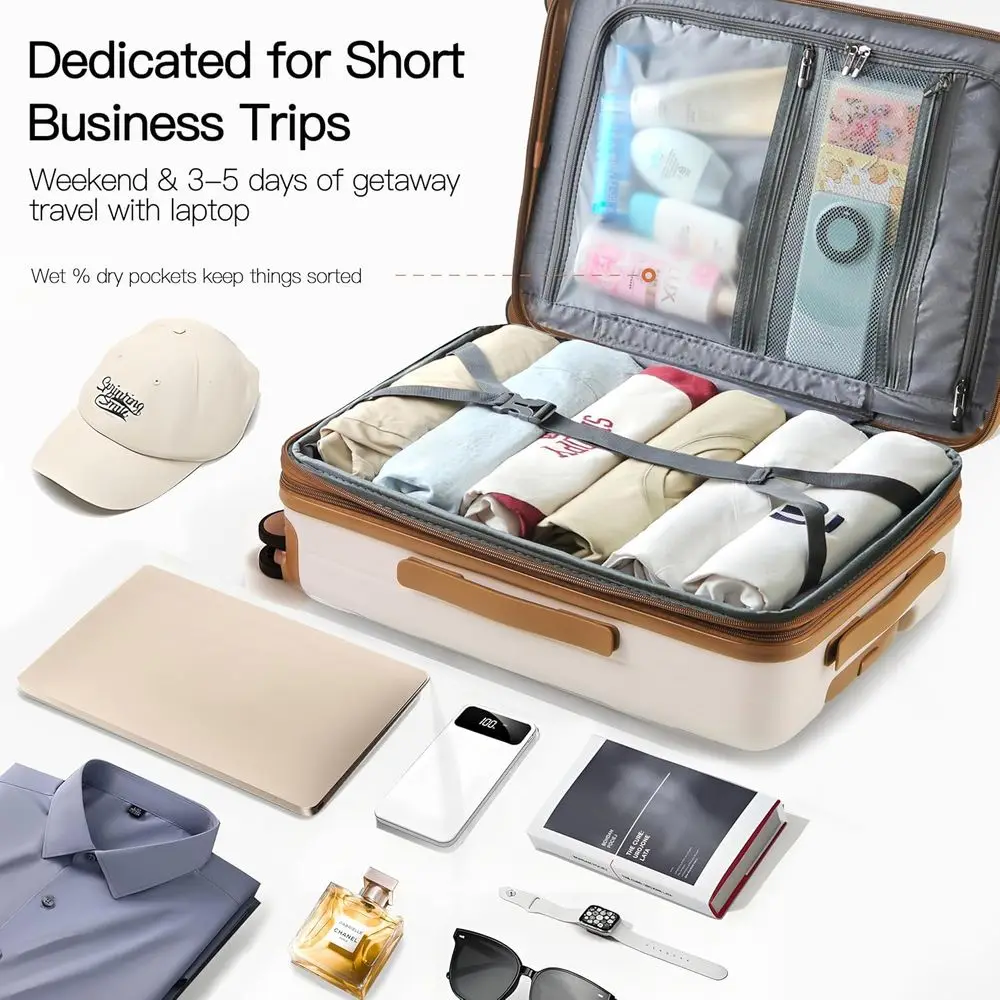 20 Expandable Hardside Suitcase with Spinner Wheels, TSA Lock, Beige