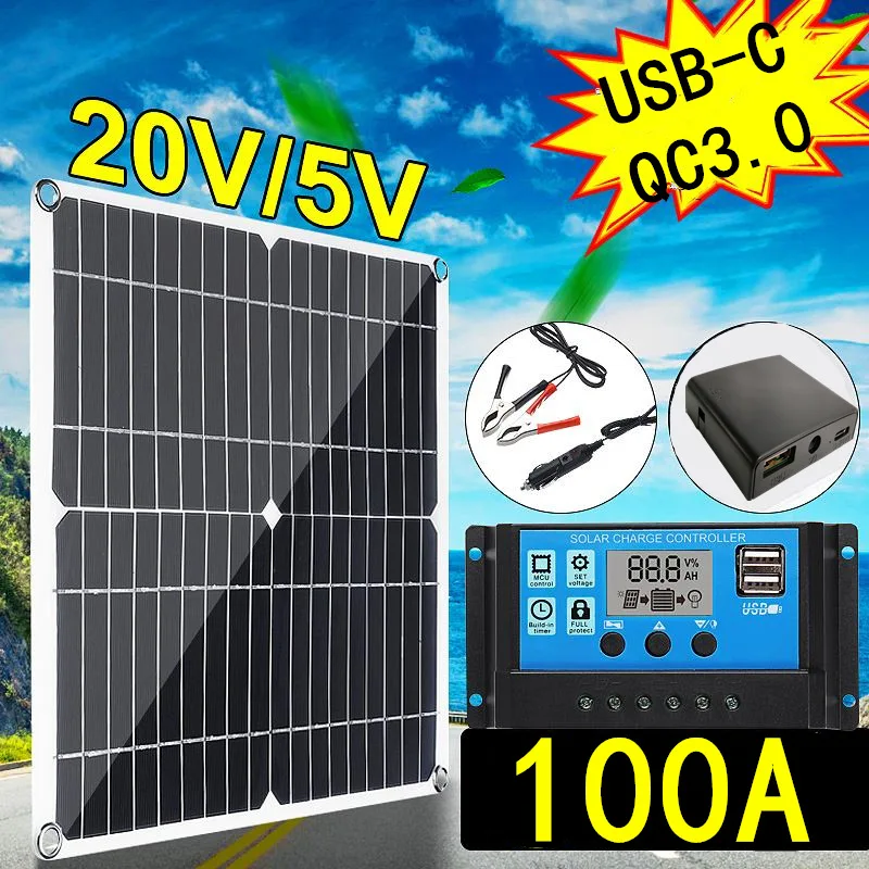 200w Solar Panel Kit 12v Battery Charger 10/20/30/40/50a Controller For Charging Mobile Phone, Mp3, Pad Or Other Devices