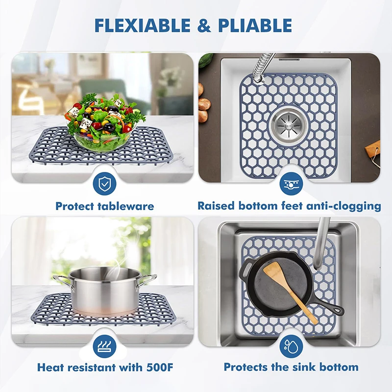 

Hot Sale Silicone Sink Protectors For Kitchen Sink - 12" X 11" Kitchen Sink With Center Drain Grid Accessory