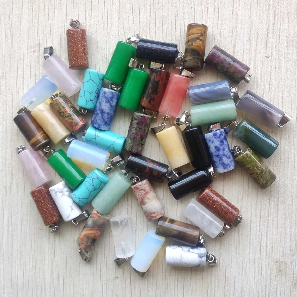 wholesale 50pcs/lot hot selling Assorted natural stone mix Cylinder pendants for diy jewelry Accessories making  free shipping