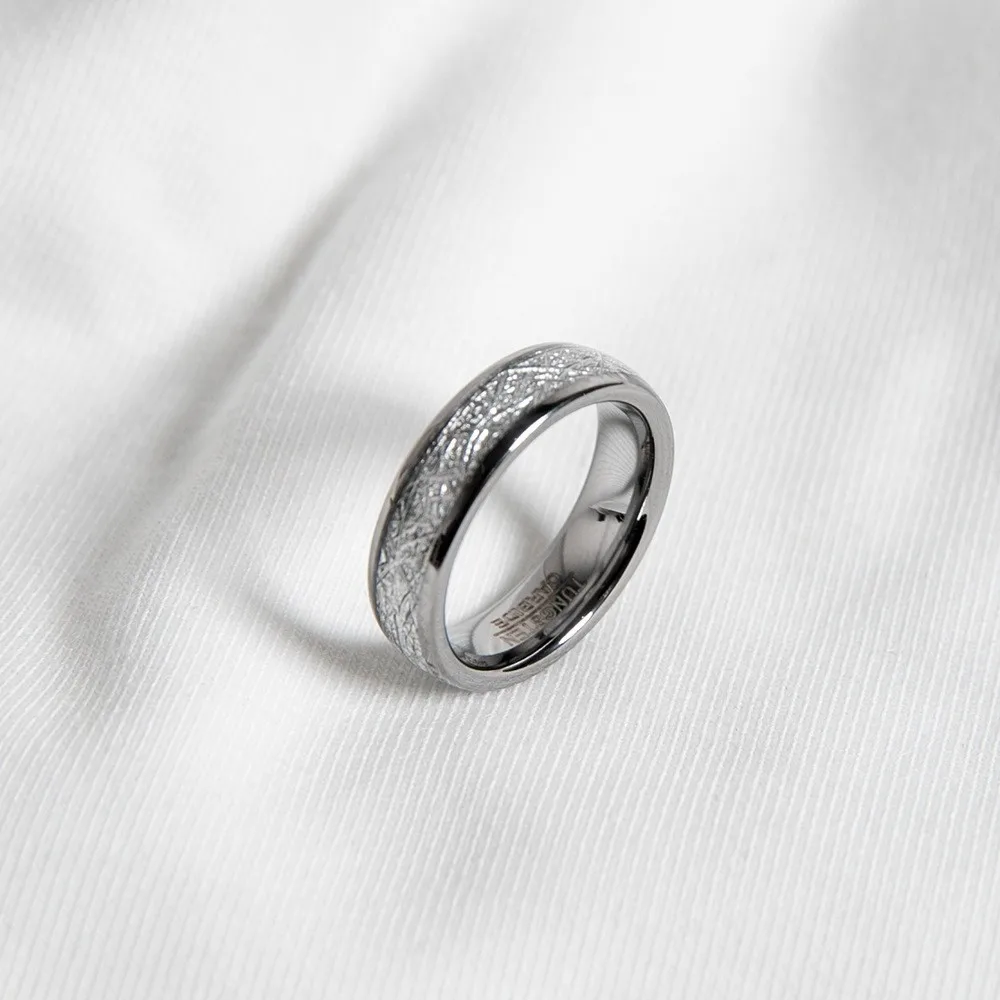 Mode 4/6mm männer Silber Wolfram Ringe Rime Gemusterten Meteorit Seide Verlobungsring für frauen Valentinstag geschenke Schmuck – Detail 2