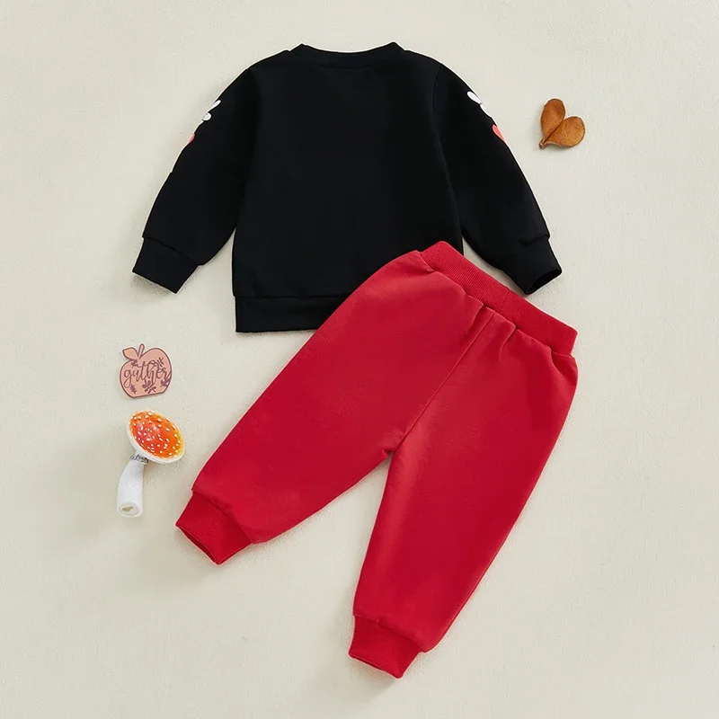 Conjuntos de otoño para niños y niñas, sudadera informal con estampado de letras, manga larga, cuello redondo y pantalones largos lisos, para el Día de San Valentín