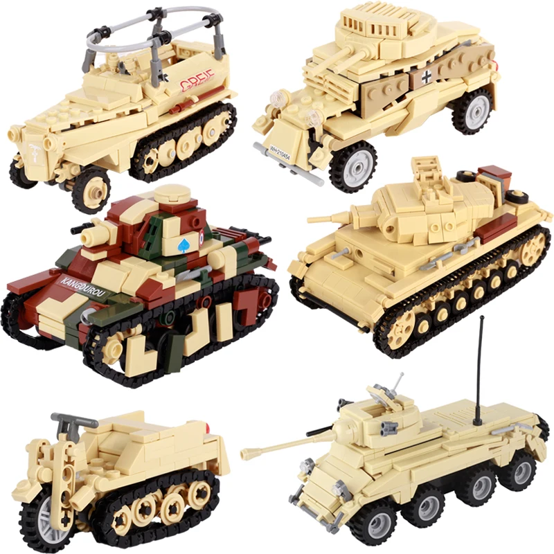 WW2 Military Tank Weapons Building Blocks Toy MOC German US Soldier Armored Car Cannon Truck Vehicle Bricks Toys Boys Gift