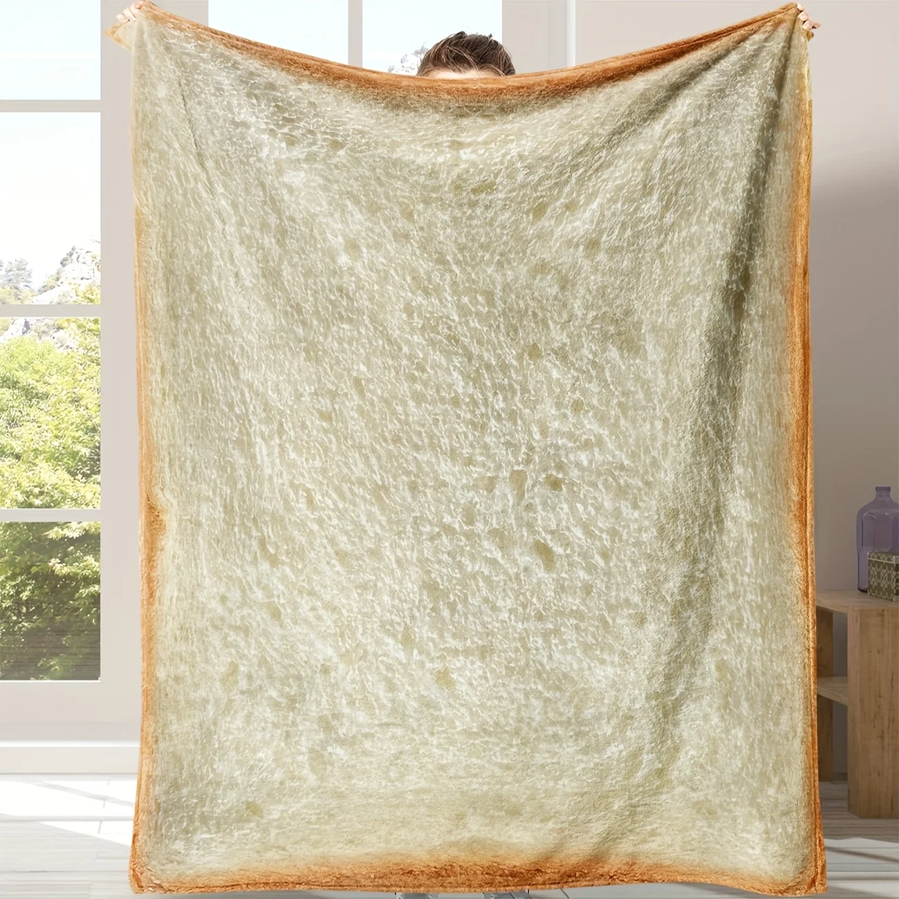 Customize 1pc Bread-Themed Blanket - Realistic Toast and Butter Slice Pattern, Beige/Brown/White - Soft and Lightweight All-Seas