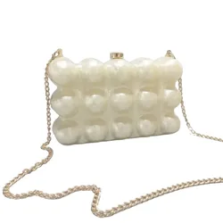 Borsa con pochette di perle ondulate di lusso per le donne borsa da sera festa di nozze borsa a tracolla a tracolla in acrilico promozione borse a mano conchiglia di moda