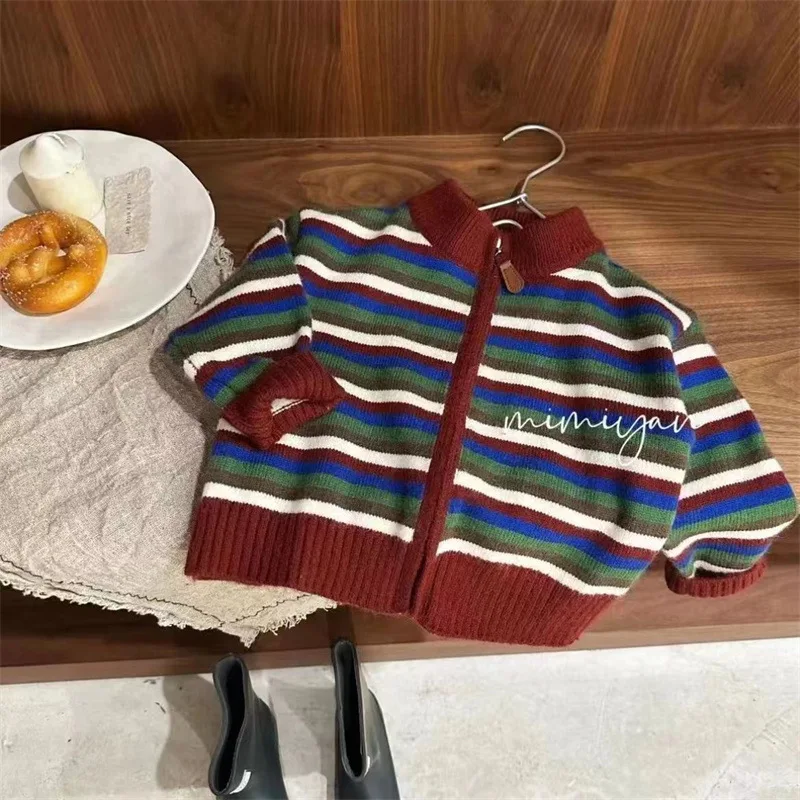 Boys' Western-Style Knitted Cardigan Jacket Autumn Winter Zipper Sweater Versatile Kids' Baby Clothing