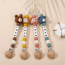 Clip de soporte de madera para chupete, cadena de silicona personalizada con nombre para mordedor de bebé, cuidado de la cadena del pezón, regalo de cumpleaños para niños