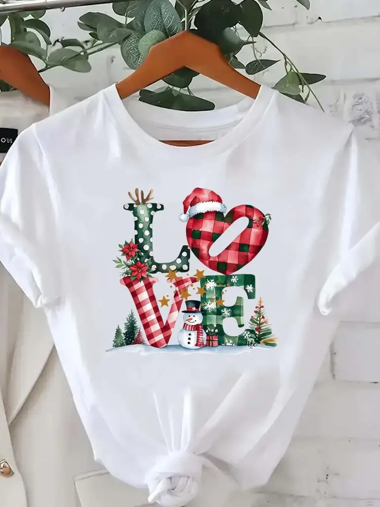 甘い愛のトレンドかわいいグラフィックプリントファッション新年服女性メリークリスマス服トップ Tシャツホリデー Tシャツ服