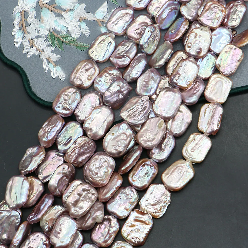 Rectangular Natural Freshwater Pearl Loose Pearls 15x19mm Baroque Style Straight Hole Handmade DIY Jewelry Accessory 1strand