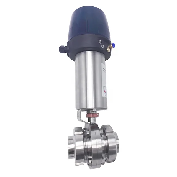 Sanitary  Stainless Steel SMS SS316L Union Pneumatic Butterfly Valve with Control Head and Silicone Seal