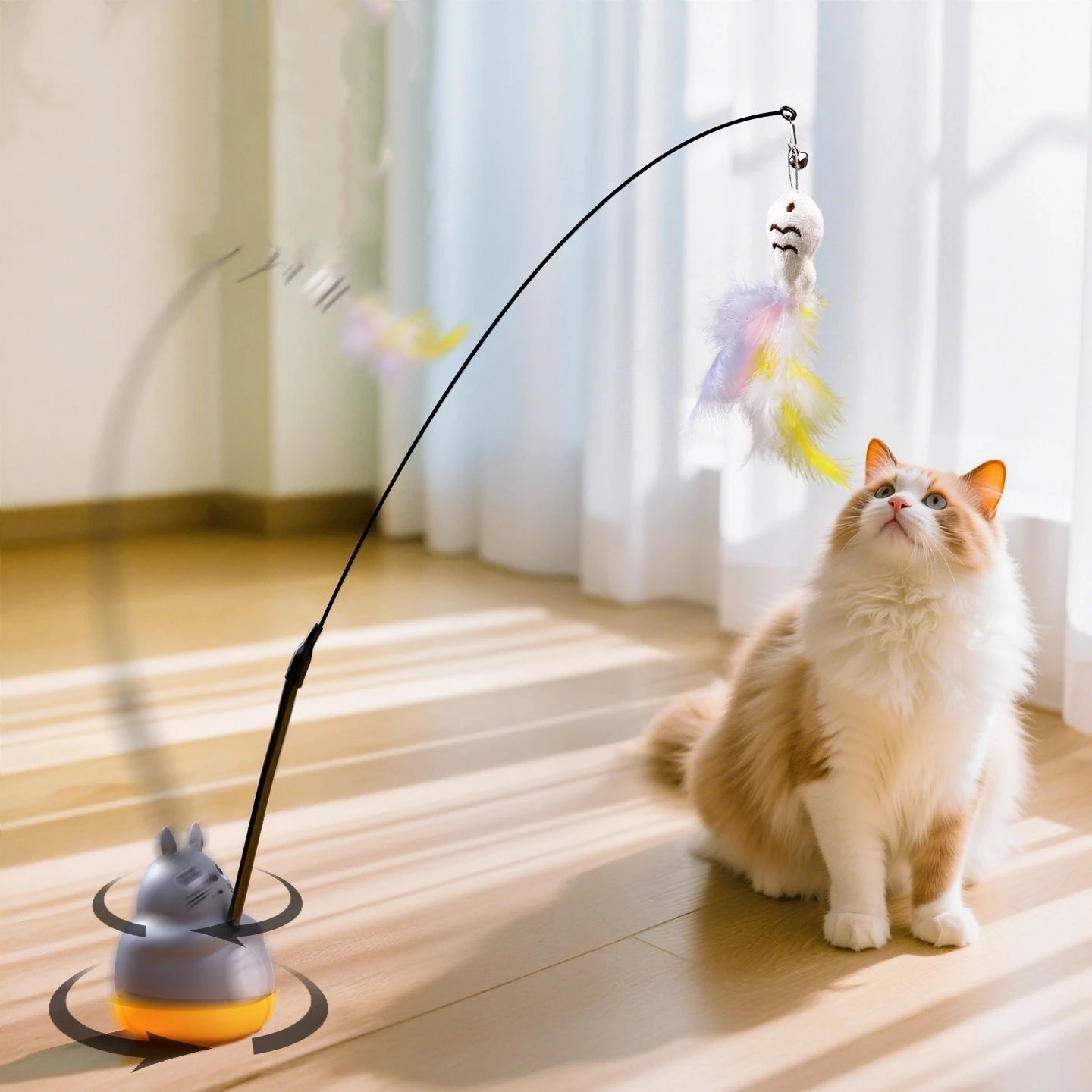 1 Stück Katzenspielzeug Bunter Federball Krallenpflege Interaktiver Spielball Katzenspielzeug Sisal-Federball