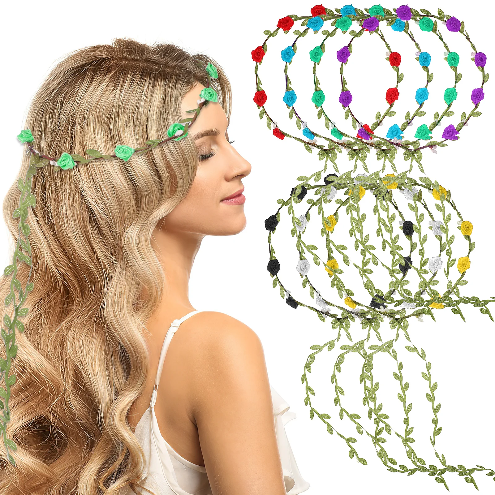 

7 шт., повязка на голову с цветочной гирляндой, корона для девочек, свадебные волосы, лоза, цветочная корона в стиле бохо, аксессуары для вечеринок, декоративный головной убор в виде розы
