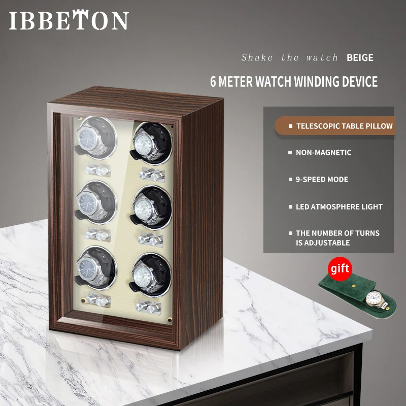 IBBETON Luxe Houten Watch Winder High-End 2 4 6 Slots Automatische Horloges Doos Met Mabuchi Mute Motor Horloge kast Klok Opslag