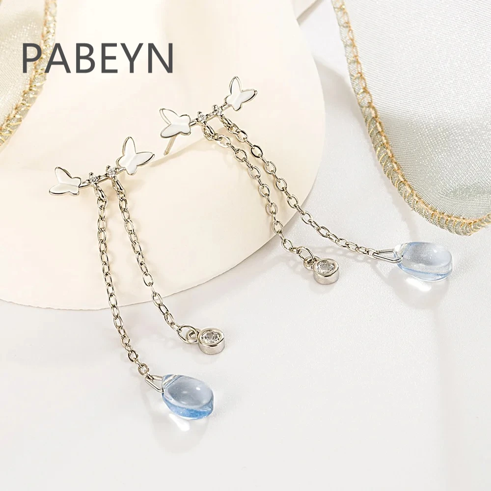 925 Sterling Silver Stylish Sweet Butterfly Tassel Water Drop Zircon Earrings Birthday Party Anniversary Gift