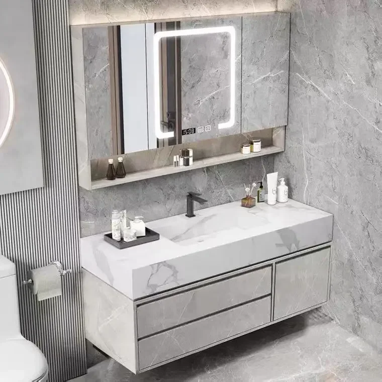 Bathroom furniture Rock integrated light luxury bathroom cabinet combination modern simple  large basin washbasin cabinet