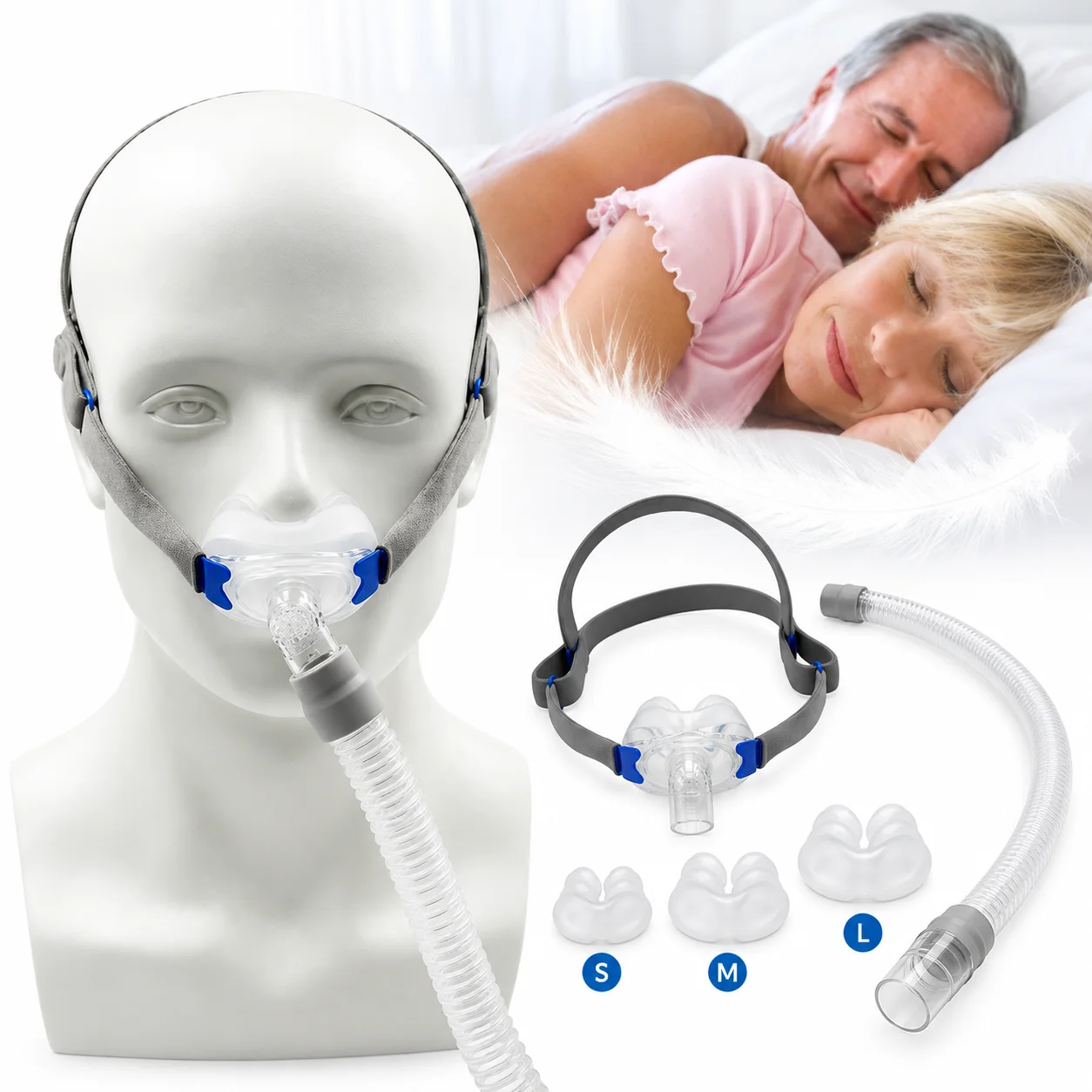 Universal Nasal Mask System for CPAP/BiPAP Machines -(S,M,L)Nasal Pillow Set with Detachable Headgear & Frame - Comfortable Fit