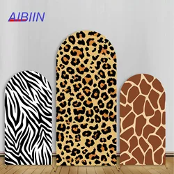 Safari Arch Backdrop Cover Jungle Animals Leopard Giraffe Zebra Cow Texture Background Wild One Birthday Baby Shower Party Decor