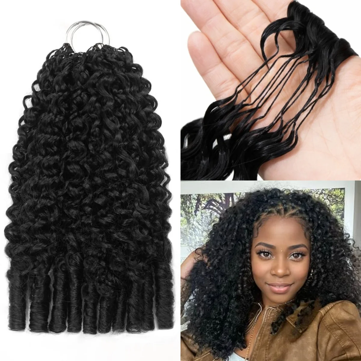 

Наращивание волос Feather Crochet Burmese Curly из натуральных человеческих волос, французская кудрявая прядь, предварительно разделенная, без узлов, с петлей, для женщин